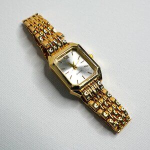 Gold Rectangle Analog Watch White Dial